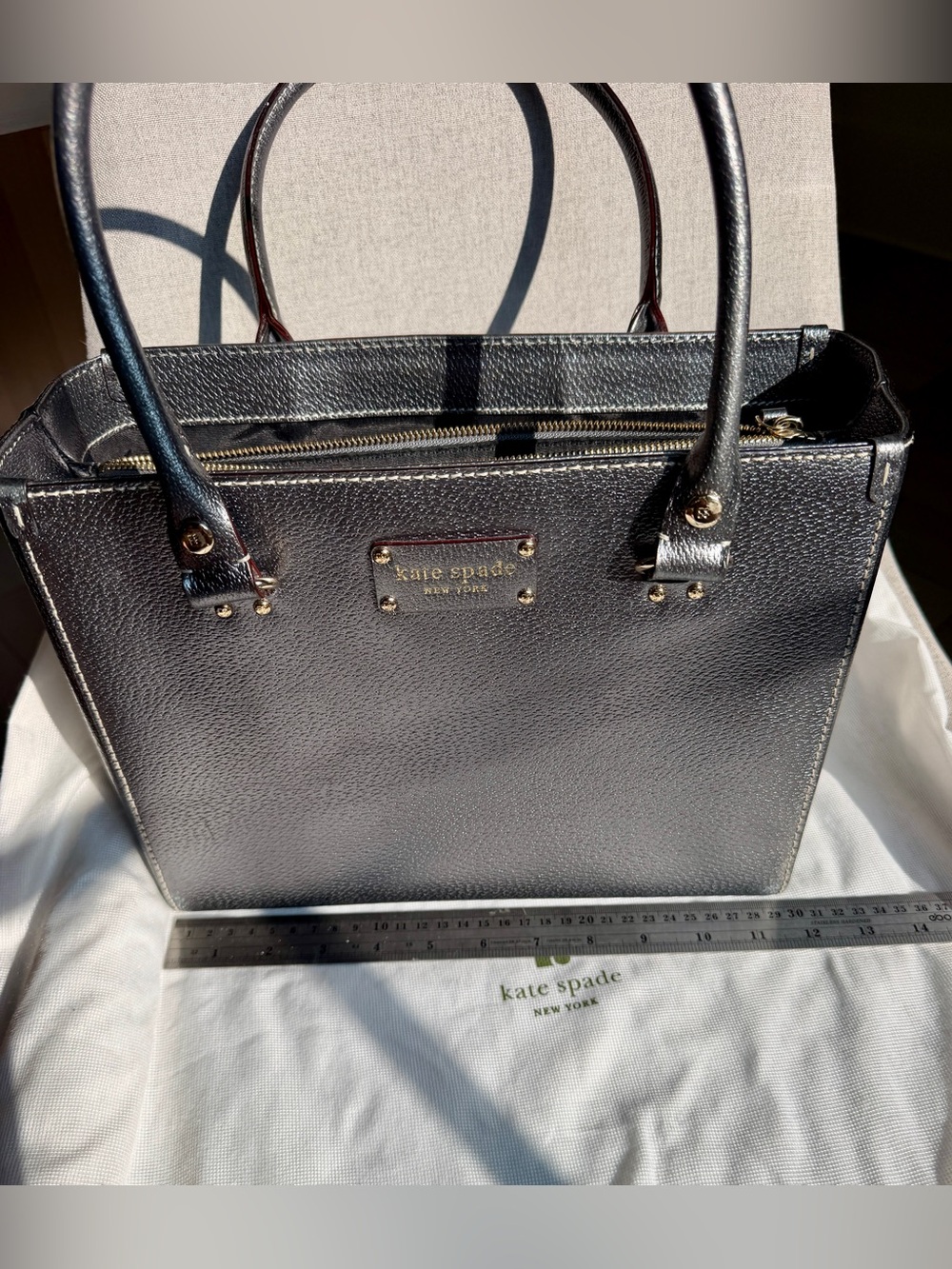 Kate Spade gunmetal Pebbled Leather Structured Tote like new! - Picture 3 of 8
